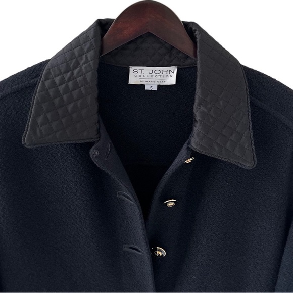 St. John Black Mid Length Boucle Knit Coat Size Small - Picture 4 of 9